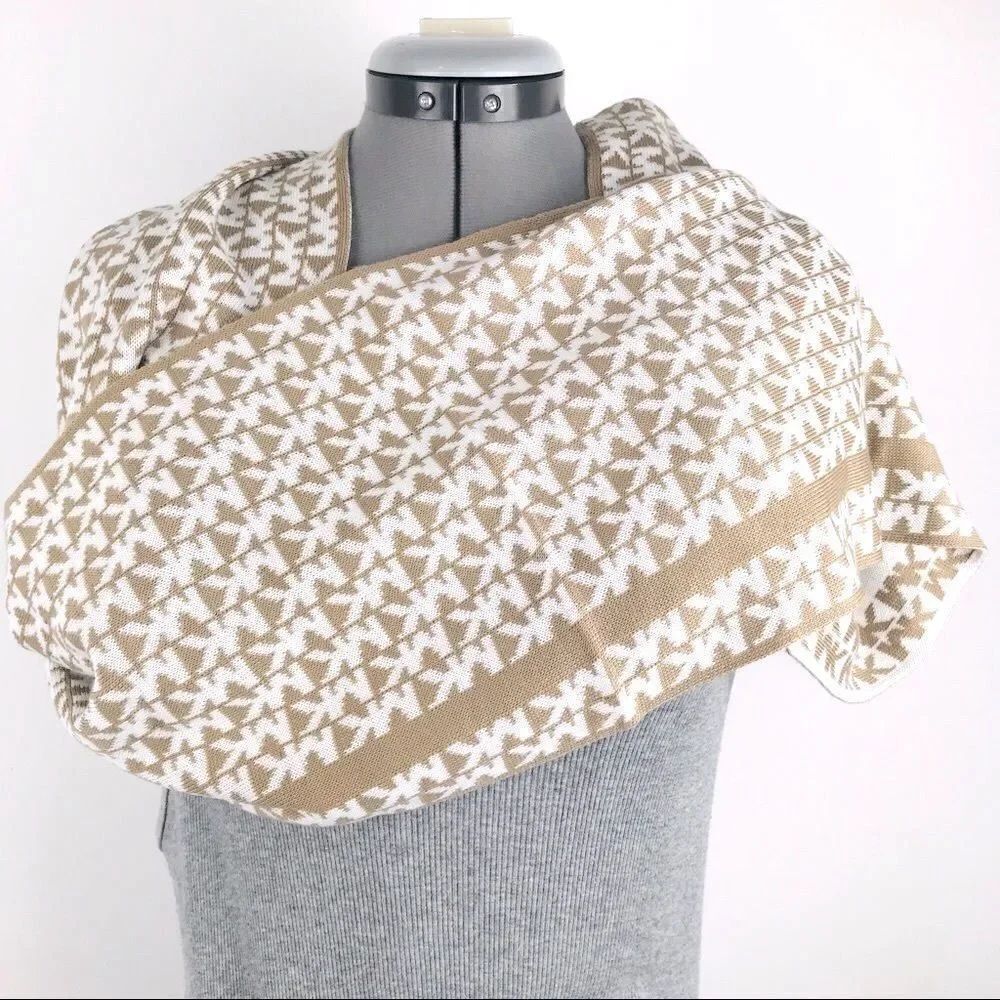MICHAEL Michael Kors Tan and White MK Logo Infinity Scarf NEW